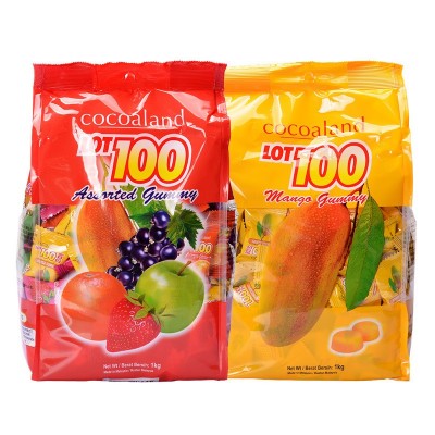 马来西亚进口LOT100一百份芒果什锦果汁软糖糖果1000g零食大礼包